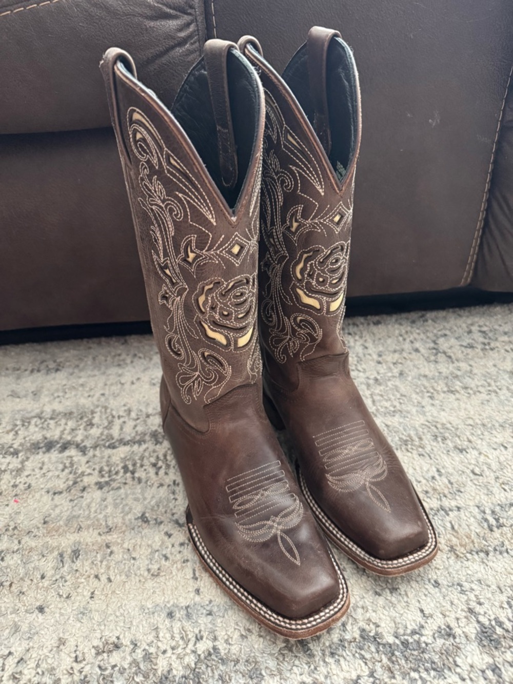 J.B. Dillon Brown Embroidered Western Combat Boots